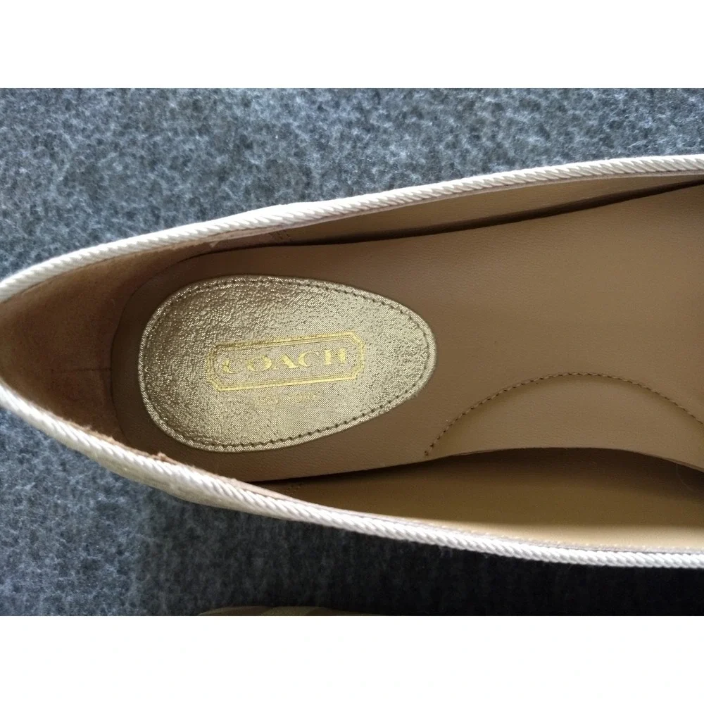 Coach Ballet Flats Womens 8 Dahlila Gold Embossed Signature C Logo Shoes NEW